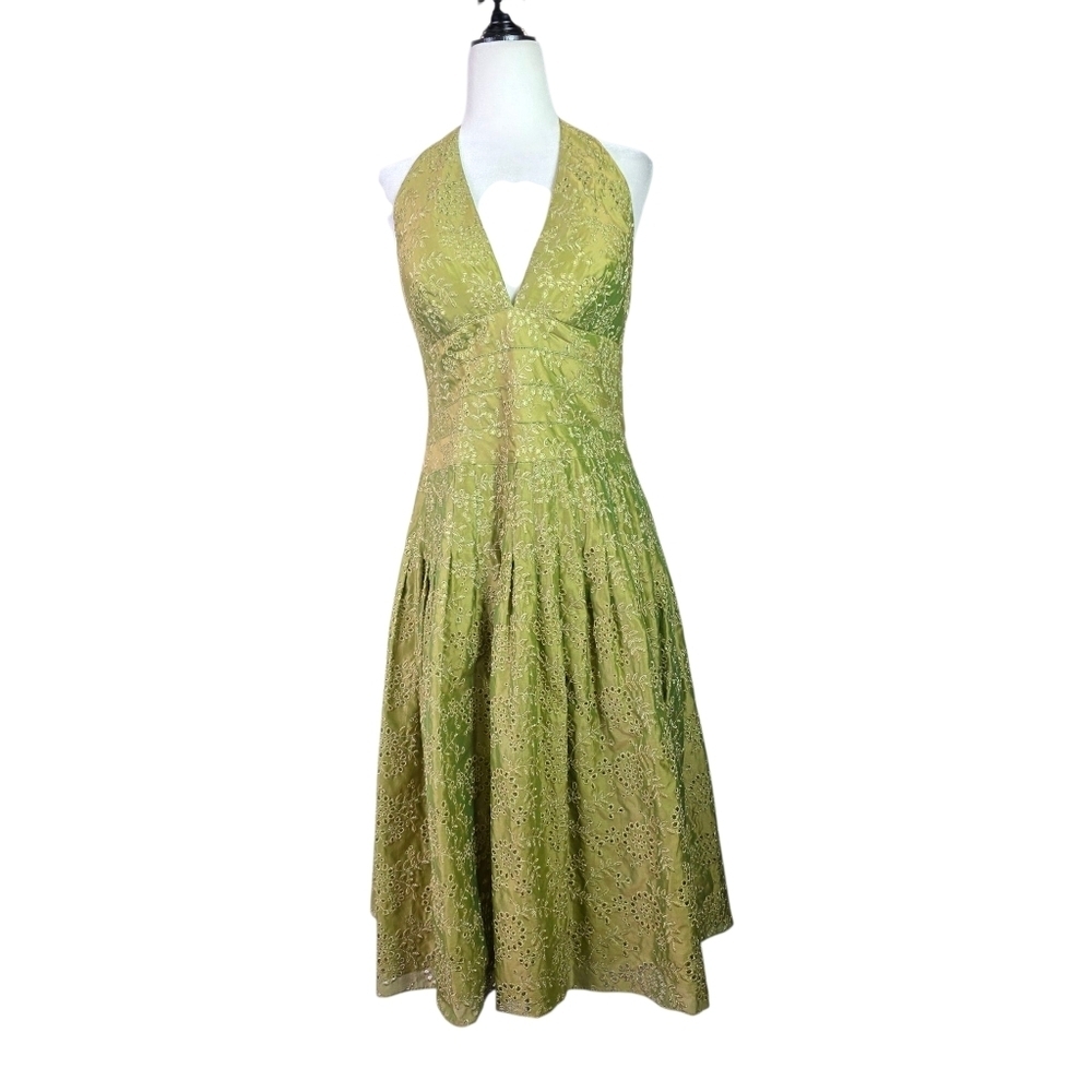 Kay Unger New York eyelet Halter Neck Silk midi dress